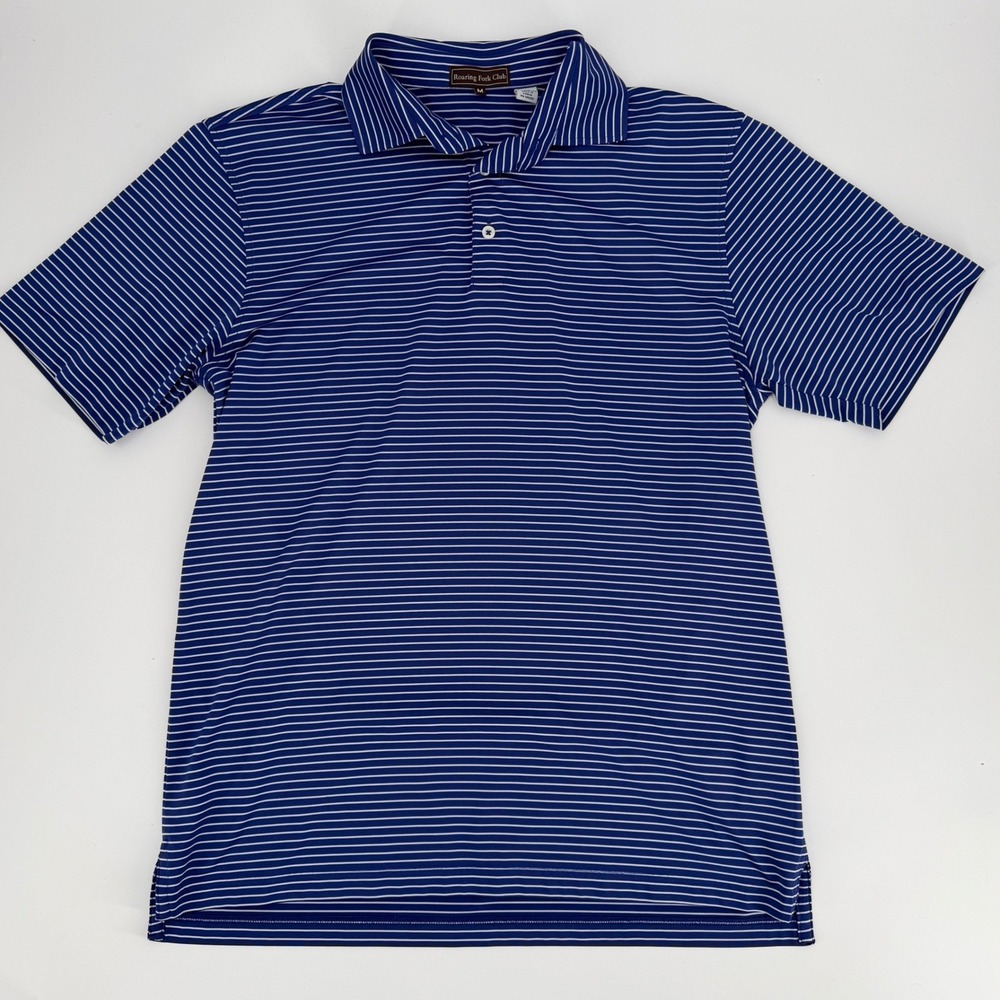 Roaring Fork Club Mens Blue White Striped Performance Golf Polo Shirt Medium